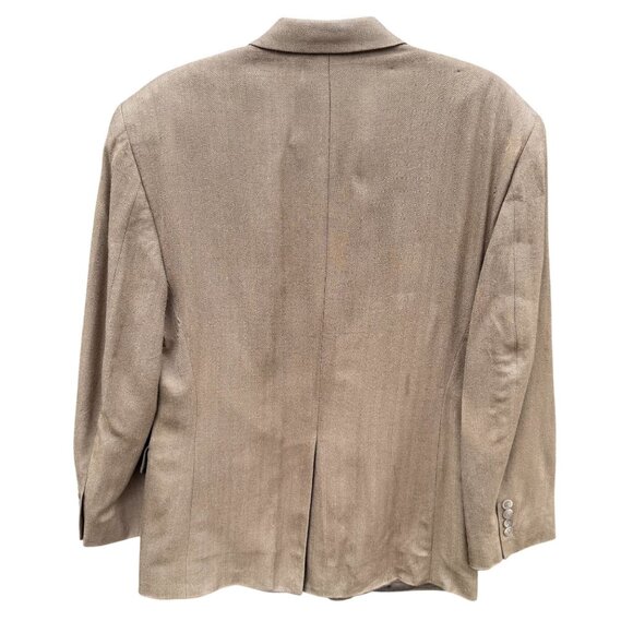 Chaps Ralph Lauren Vintage Mens Tan Herringbone Blazer Silk Classic 2 Button 42R - Picture 4 of 13